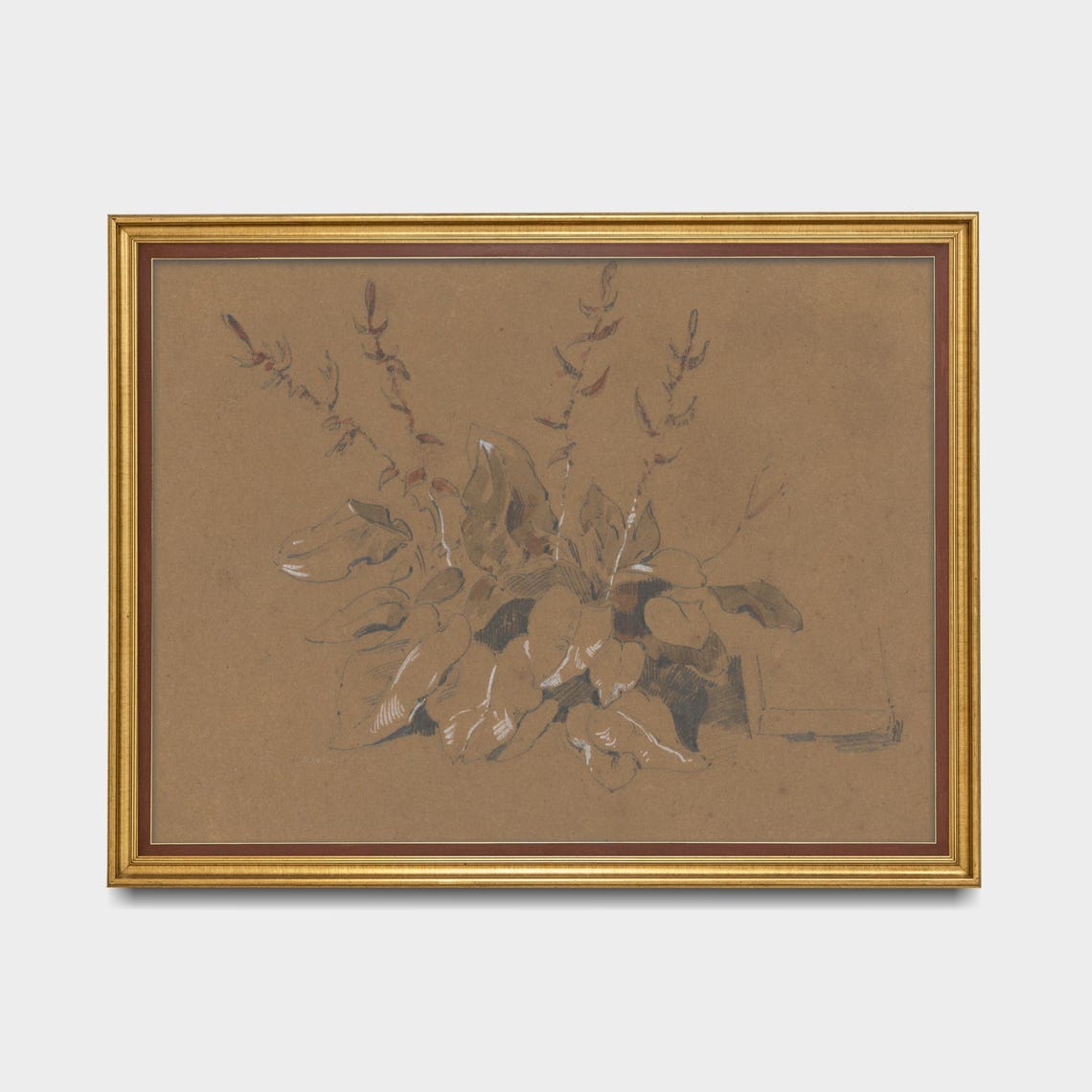 Antique Botanical Leaf Study Sketch Brown Paper Vintage Art Poster - Image 5