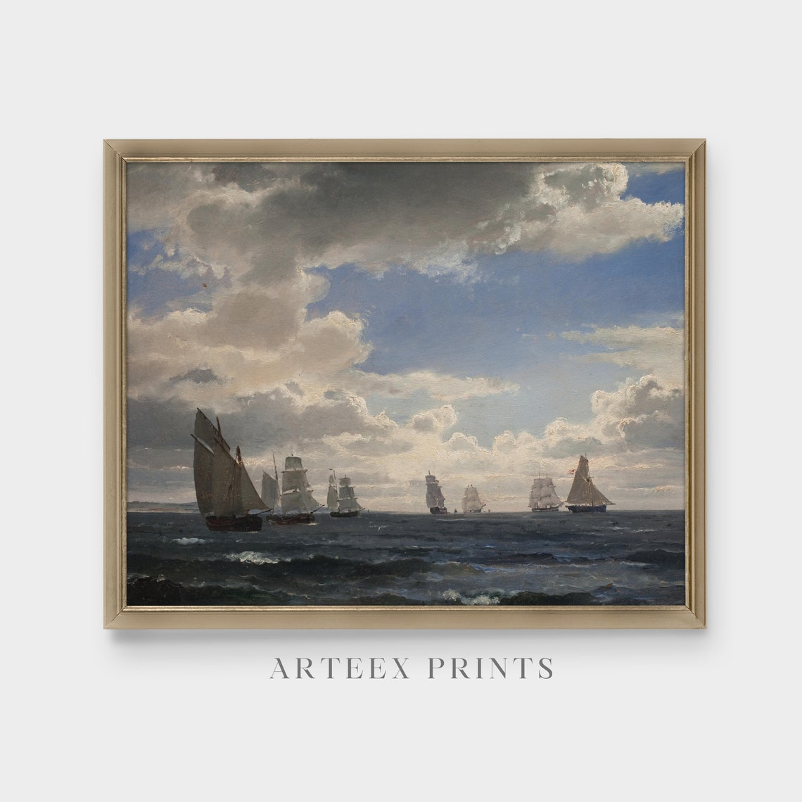 Fleet of Tall Sailing Ships Under a Cloudy Sky Vintage Poster - Image 5