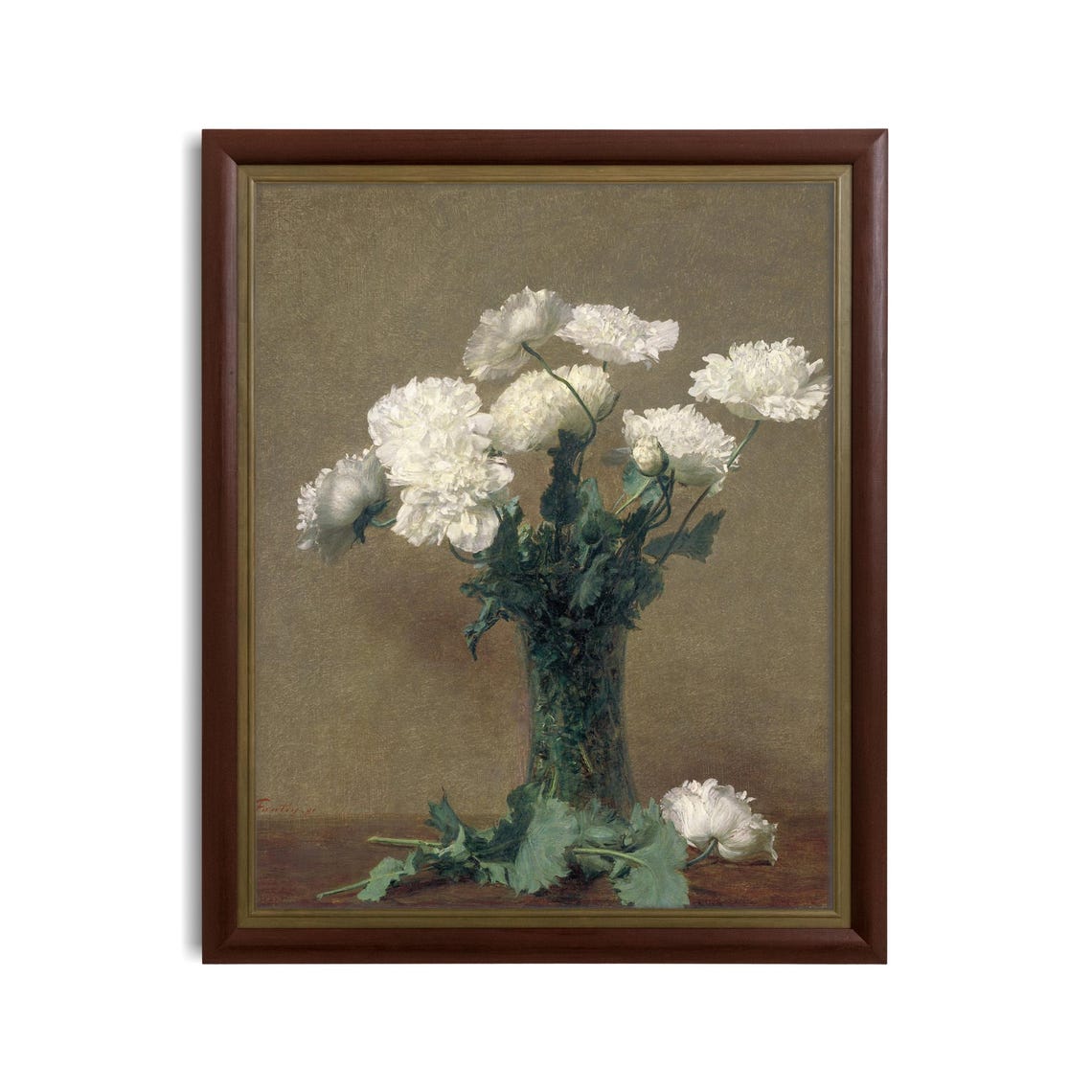 White Poppies Bouquet Glass Vase Realistic Floral Still Life Poster - Image 3