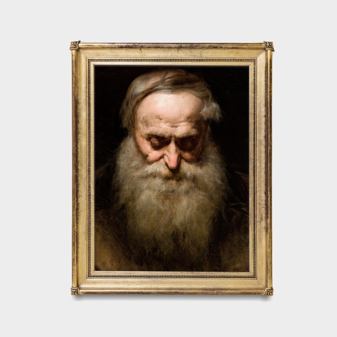Downcast Old Man With Long White Beard Dark Moody Portrait Poster - Image 4