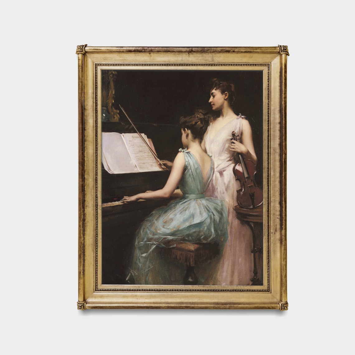 Two Young Women With Piano and Violin Vintage Music Painting Poster - Image 4