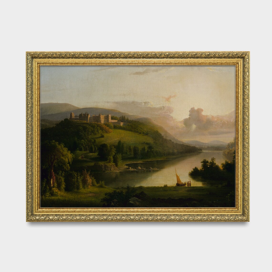 Castle on a Hill Above a Lake at Sunset Romantic Landscape Poster - Image 3