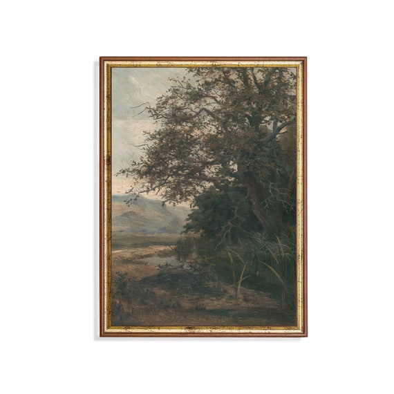 Printed And Shipped Vintage Landscape Painting Antique Tree Forest Wooded Landscape Fine Print Farmhouse Decor Mailed Print