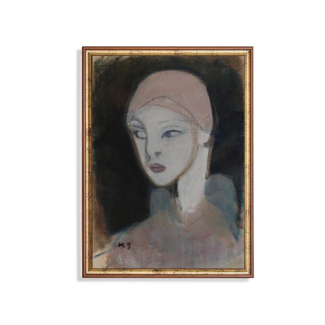 Modernist Woman In Pink Cap Abstract Portrait Painting Poster