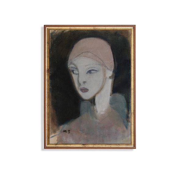 Modernist Woman In Pink Cap Abstract Portrait Painting Poster