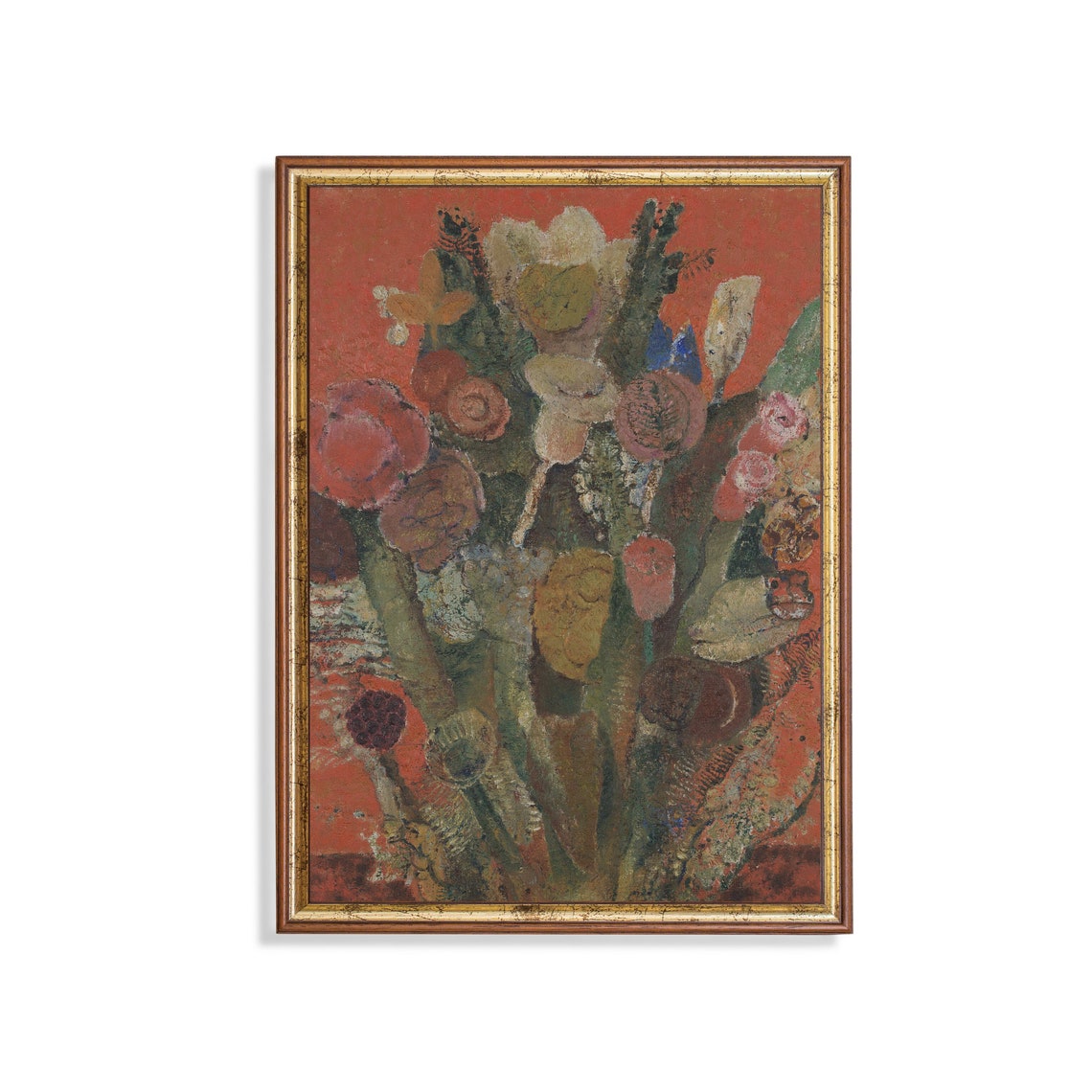 Expressionist Flower Bouquet on a Bold Red Ground Still Life Poster