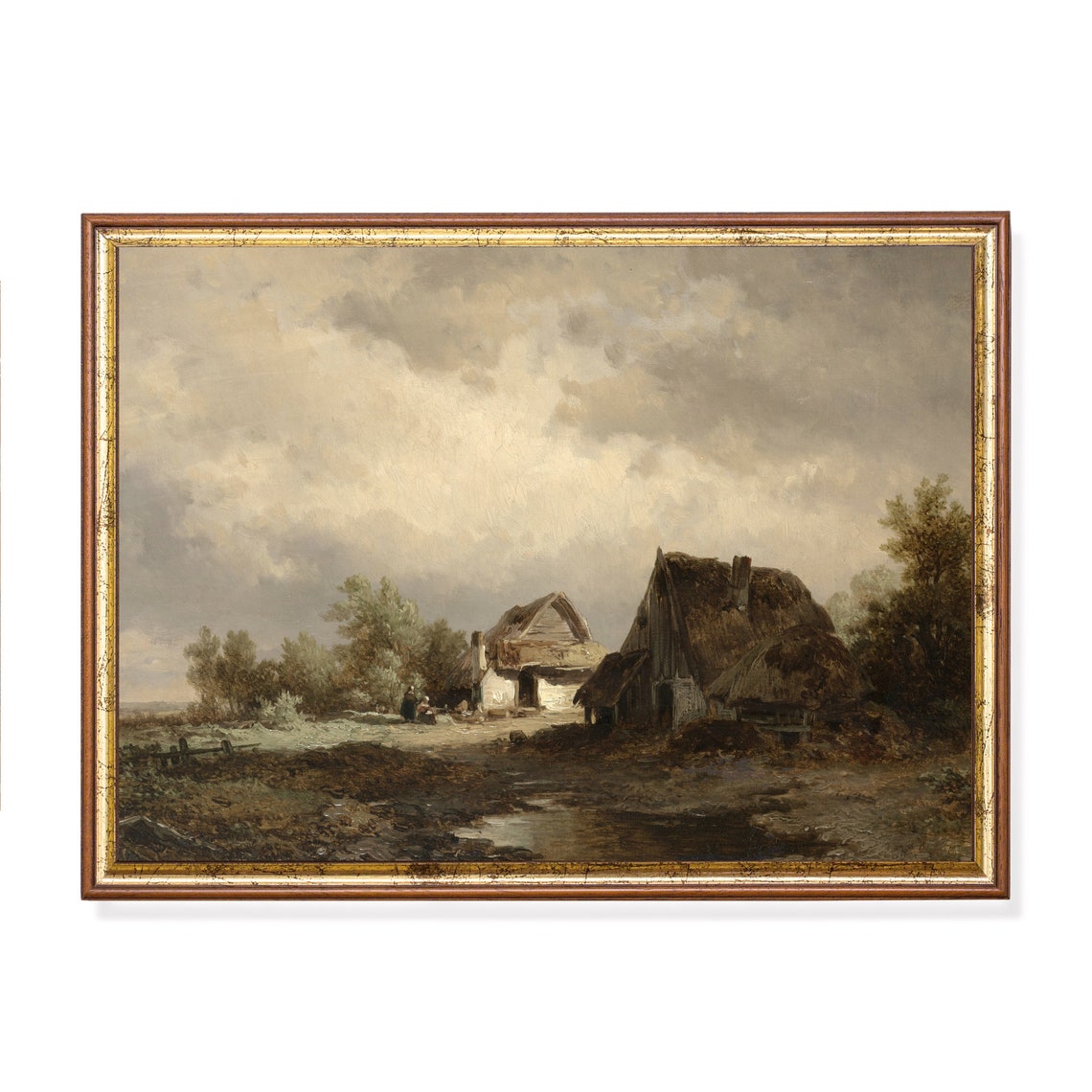 Rustic Dutch Cottages with Thatched Roofs Landscape Oil Poster