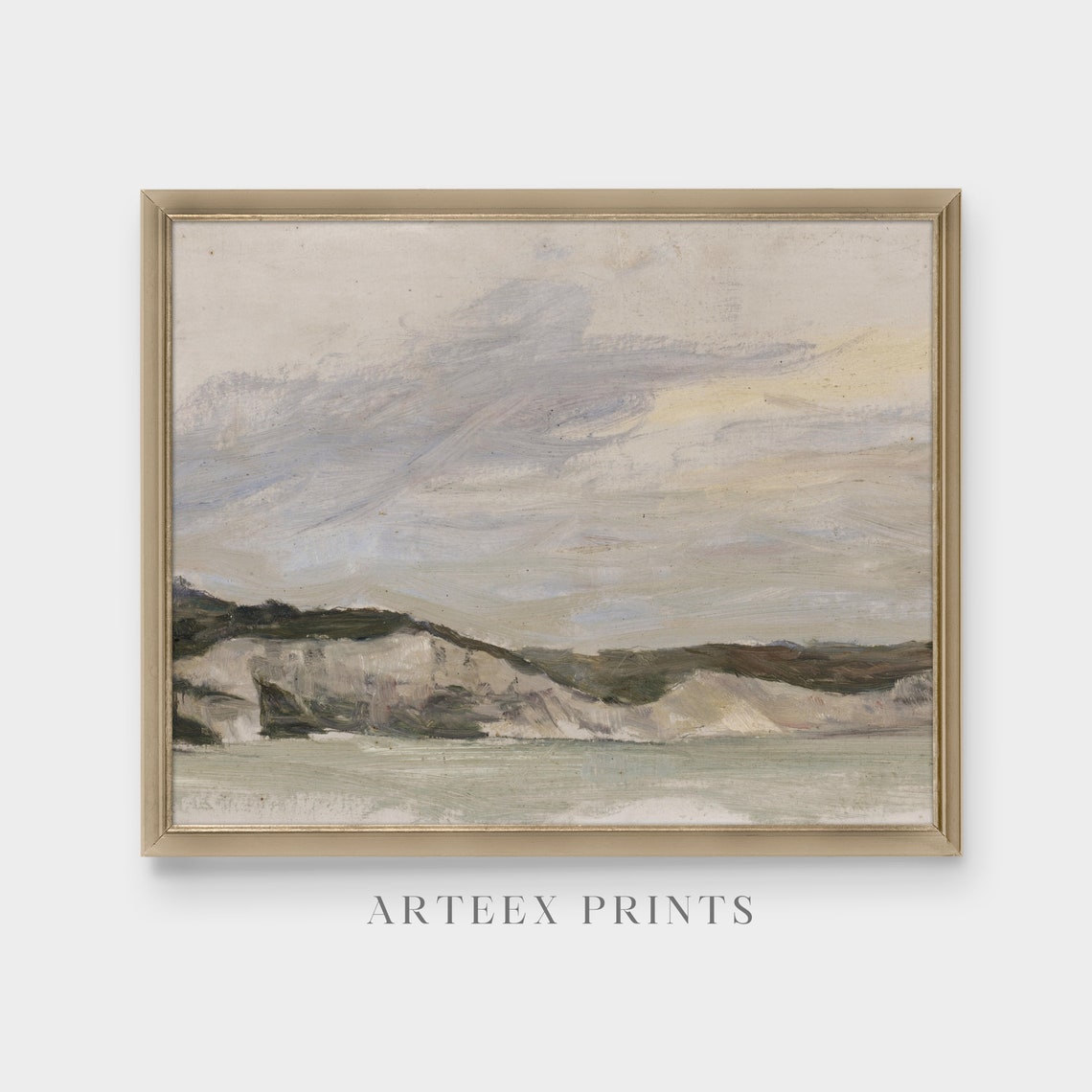 Muted White Chalk Cliffs Coastal Seascape Oil Painting Poster - Image 4