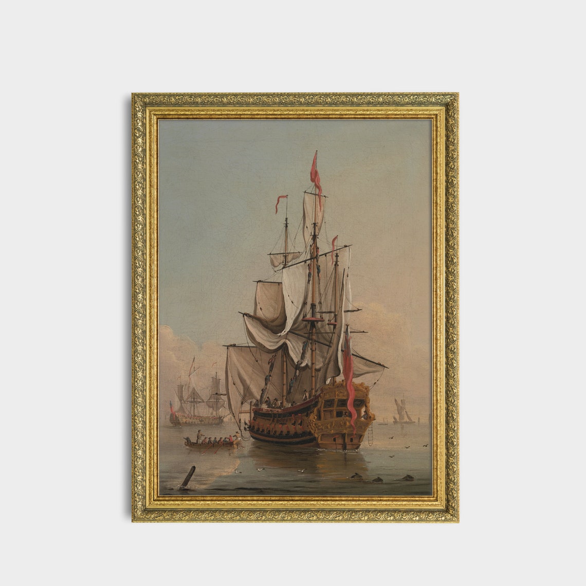 Tall Ship with Full Sails Antique Maritime Voyage Painting Poster - Image 3