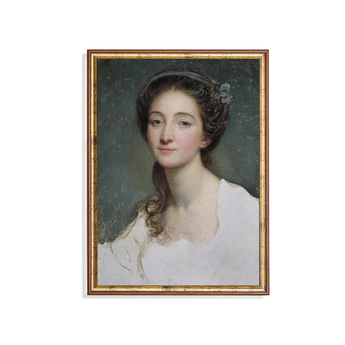 Gentle Young Woman With Headband In White Dress Fine Art Portrait Poster