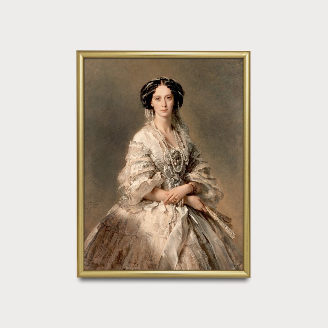Vintage Portrait of a Lady in a White Lace Gown With Pearls Poster - Image 5