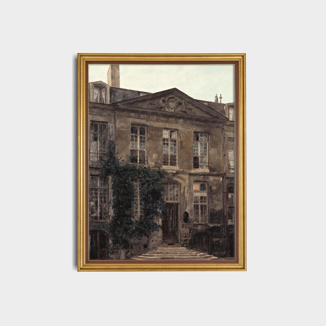 Stone Parisian Townhouse Facade Covered in Ivy Vintage Art Poster - Image 3