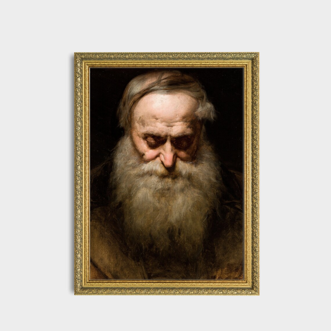 Downcast Old Man With Long White Beard Dark Moody Portrait Poster - Image 3