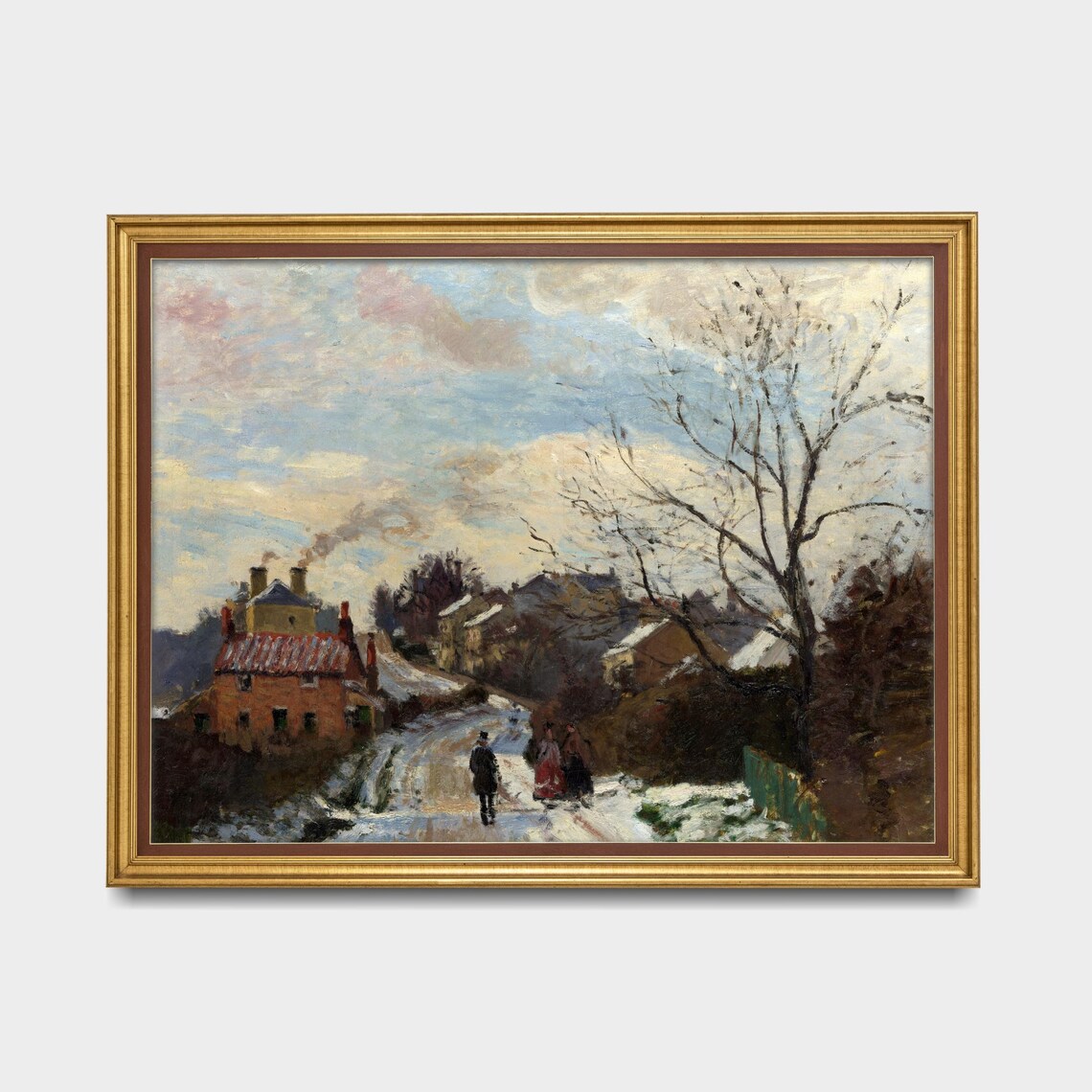 Winter Village Street Figures Impressionist Snow Scene Art Poster - Image 5