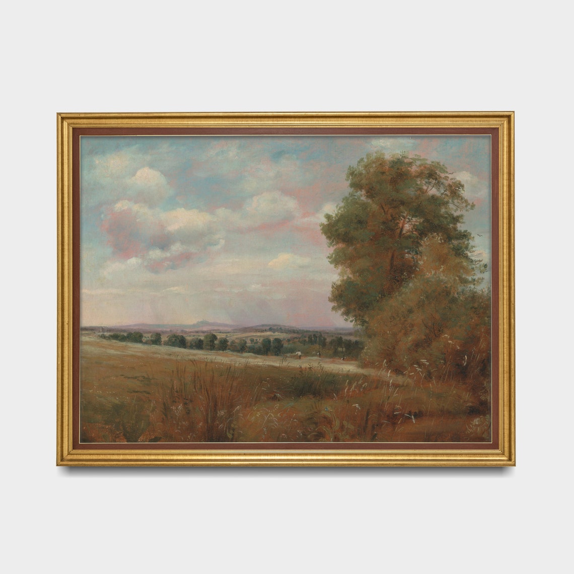 Open Meadow Golden Fields Pink Clouds Vintage Landscape Poster - Image 4