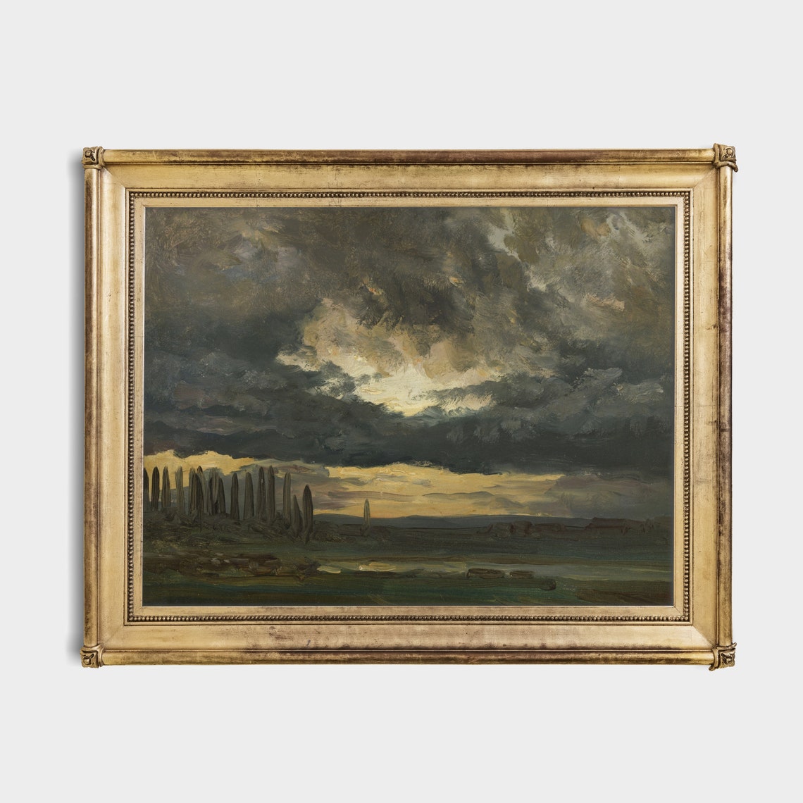 Antique Dark Storm Clouds Over a Plain at Sunset Sky Study Poster - Image 2