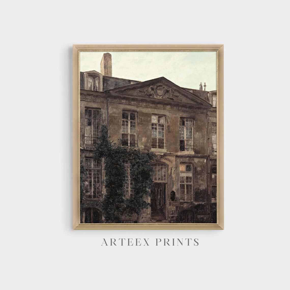 Stone Parisian Townhouse Facade Covered in Ivy Vintage Art Poster - Image 5