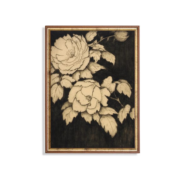 Print And Ship Vintage Flower Painting Antique Botanical Print Moody Rustic Floral Artwork Mailed Art Dark Academia Peonies Art