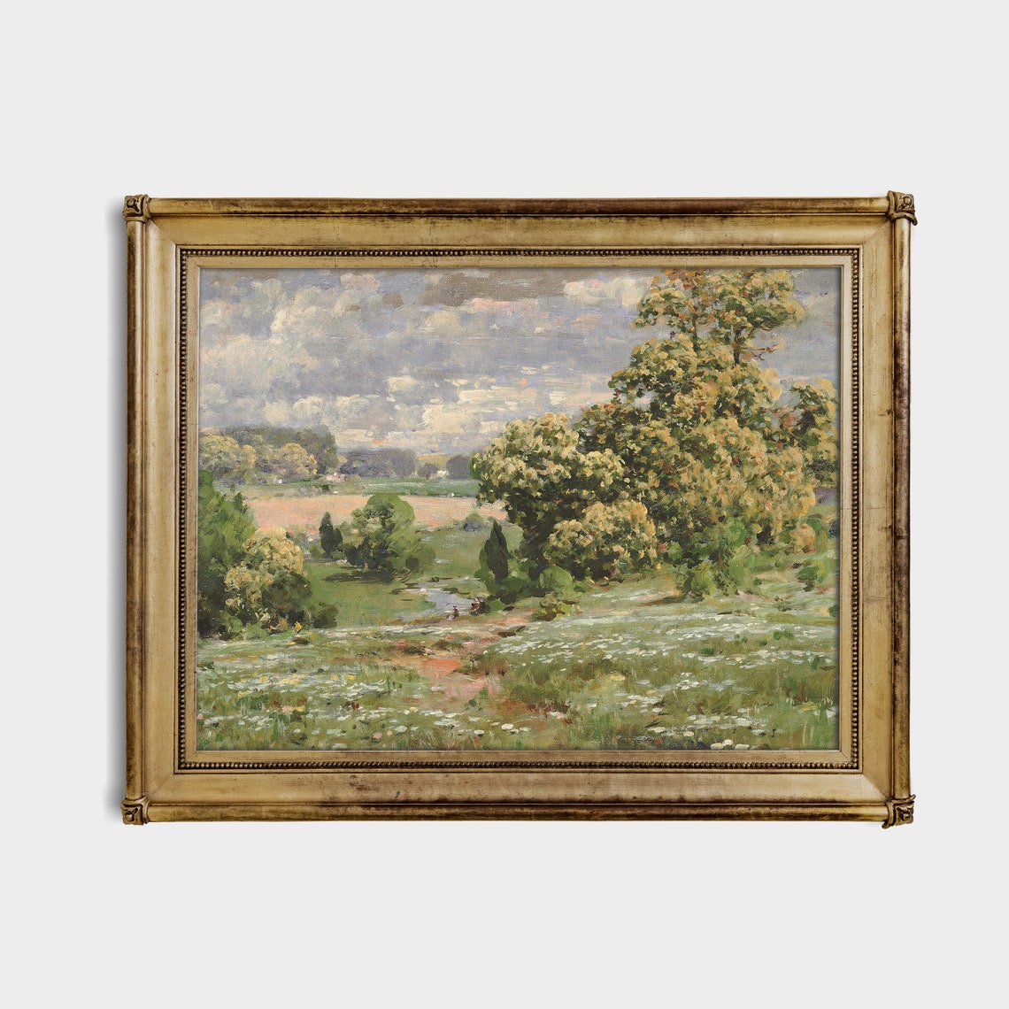 Lush Spring Meadow with Trees Impressionist Landscape Painting Poster - Image 3