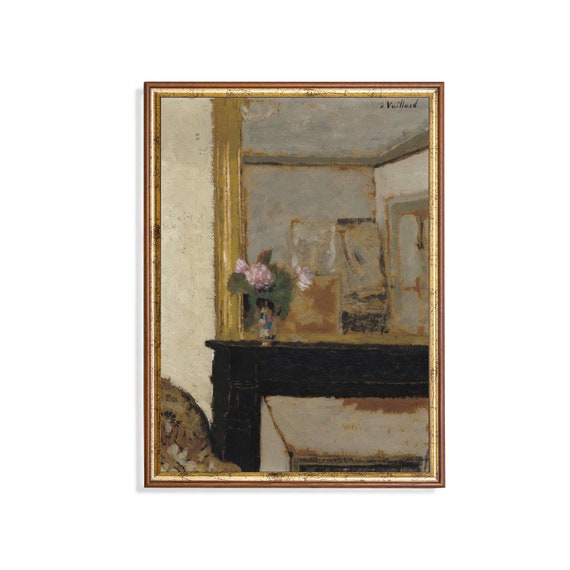 Still Life Painting Vintage Vase Of Flowers Antique Interior Print Moody Rustic Oil Painting Wall Art