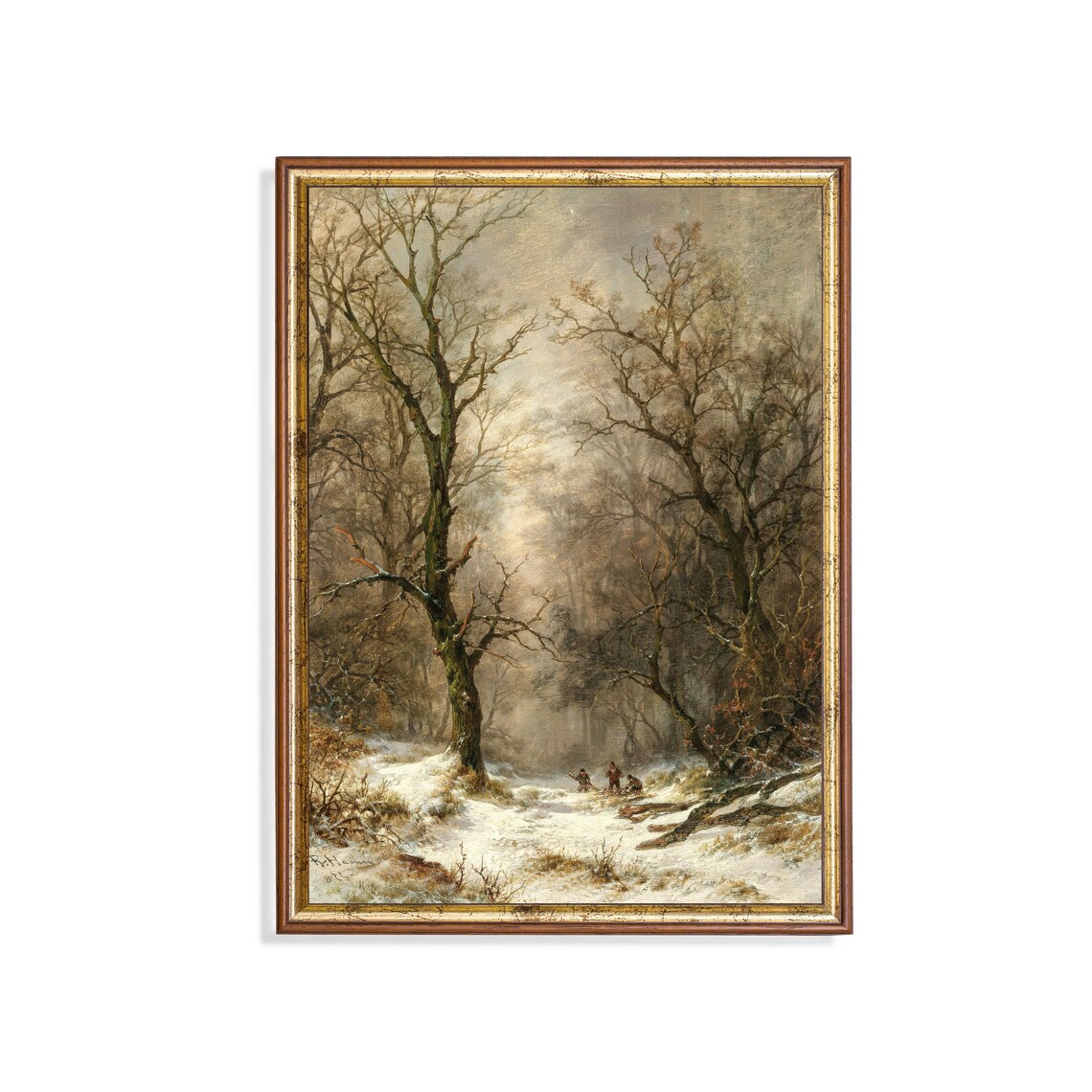 Vintage Winter Landscape Art Print, Rustic Snow Scene