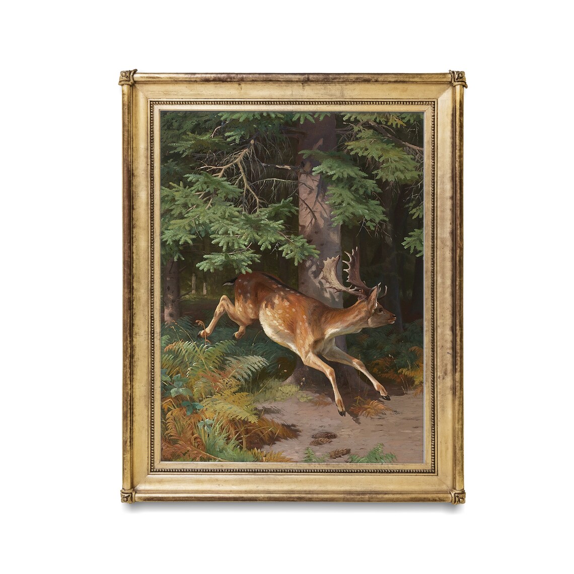 Leaping Fallow Deer Stag in a Sunlit Pine Forest Clearing Poster - Image 2
