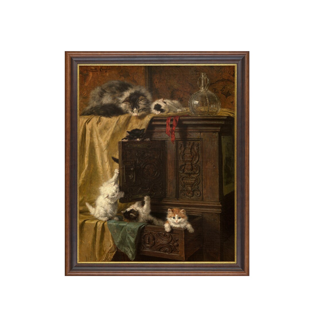 Playful Kittens Climbing an Antique Cabinet Vintage Cat Painting Poster - Image 3