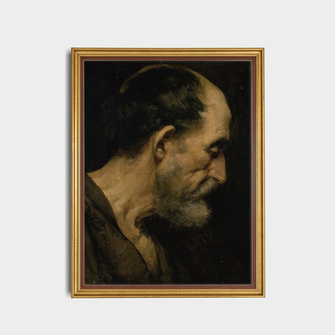 Vintage Old Man Profile Portrait Gray Beard Antique Study Wall Art - Image 5