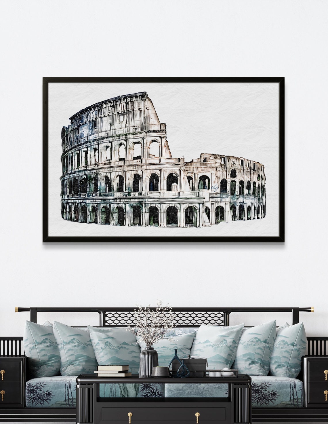 Rome Colosseum Architectural Sketch Style Historic Landmark Poster - Image 2