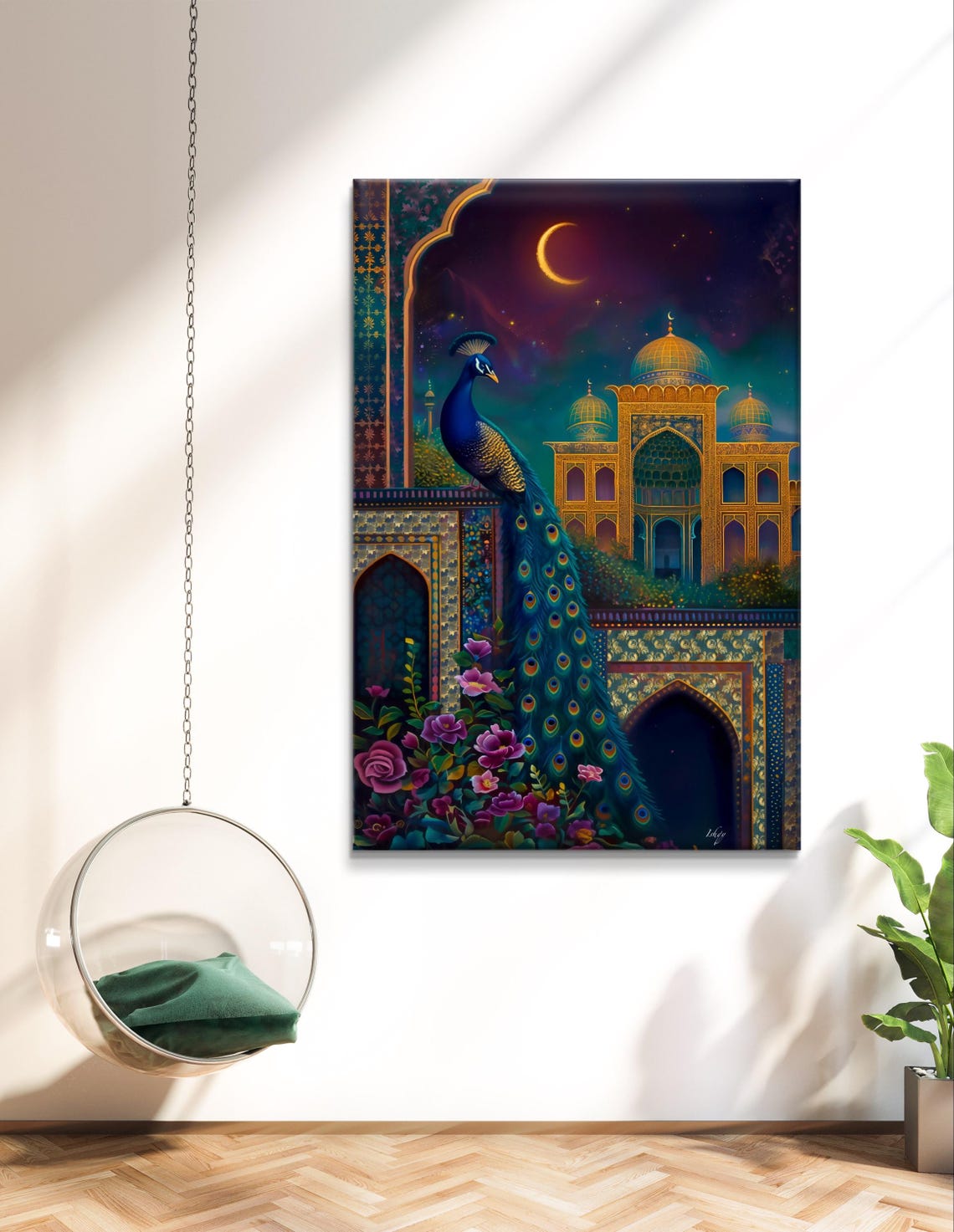 Peacock on Moonlit Indian Palace Crescent Night Royal Poster - Image 4