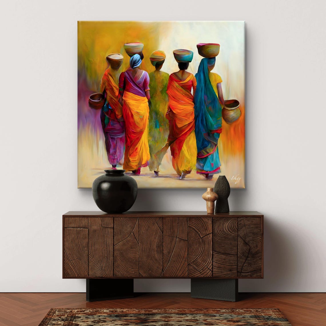 Indian Women Wall Art Vibrant Cultural Of Women In Sarees Unique Home Decor Gift Colorful Ethnic Artwork For Living Room - Image 5