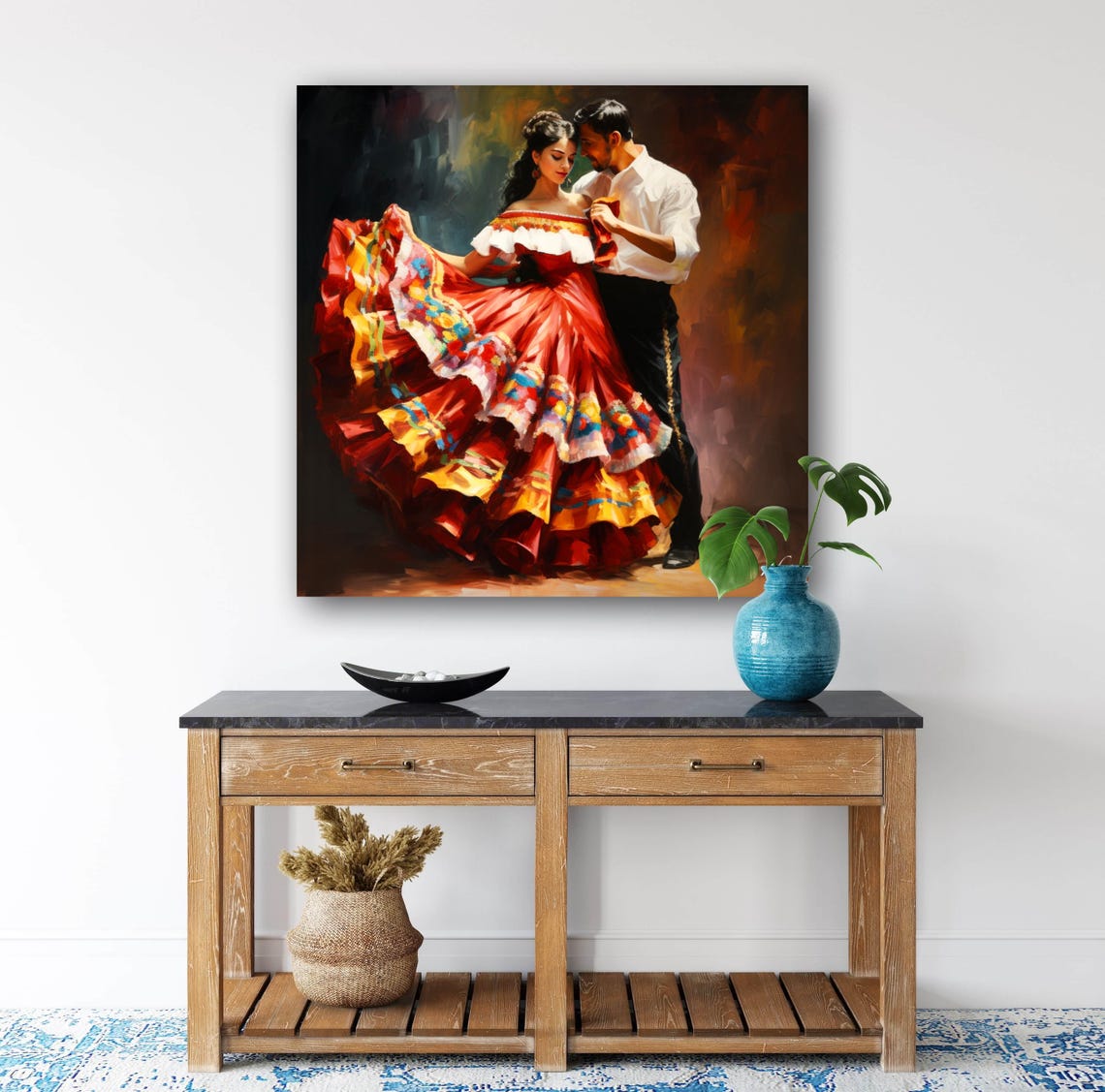 Folklorico Dancer in Flowing Red Skirt Dance Art Decor Poster - Image 5