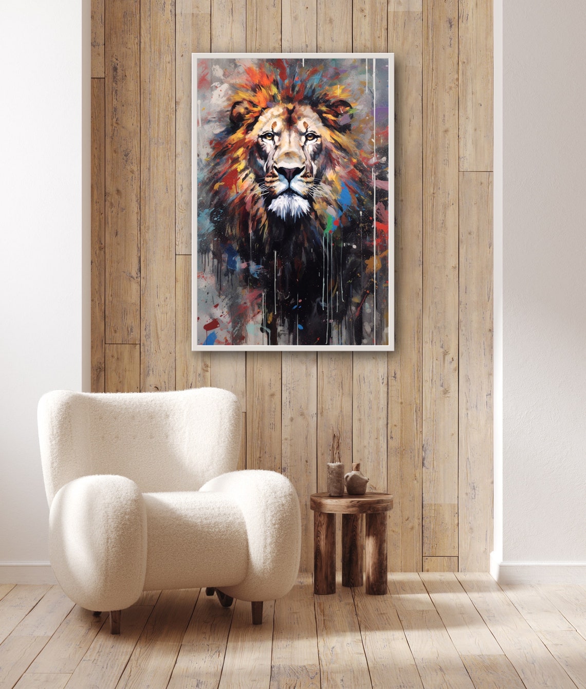 Majestic Lion Portrait in Bold Colorful Drip Paint Style Poster - Image 4