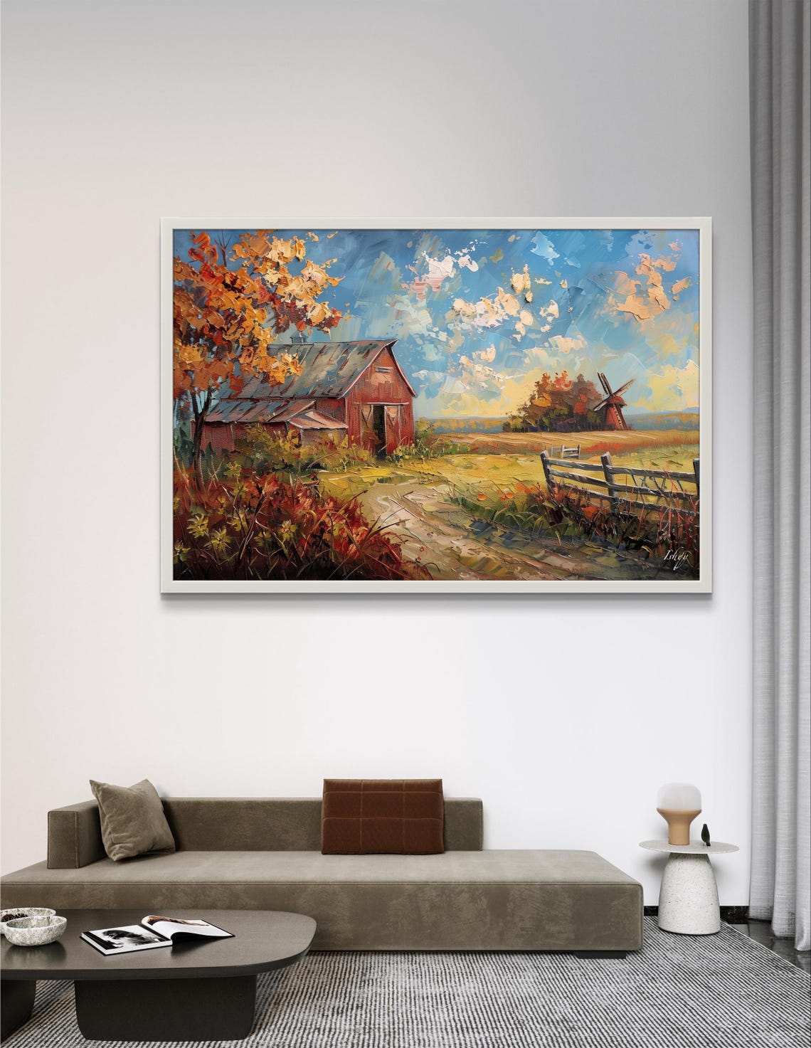 Red Barn Autumn Countryside Farm Landscape Harvest Scene Poster - Image 3