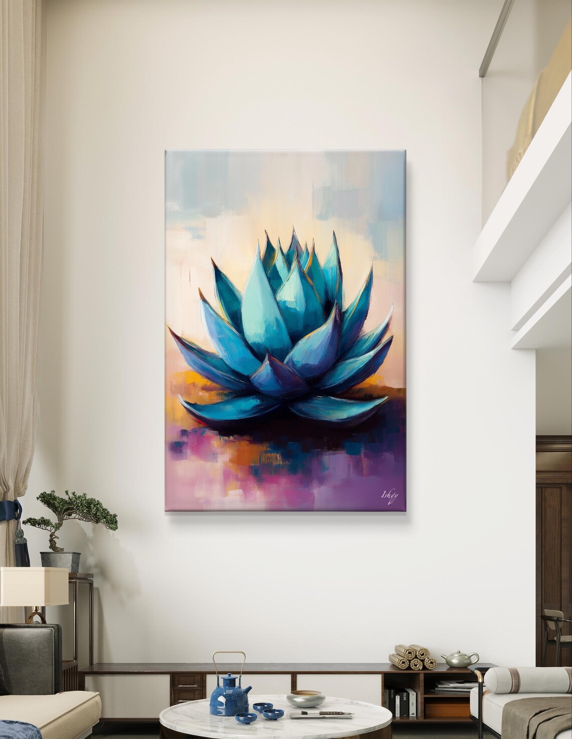 Blue Agave Plant Soft Pastel Botanical Desert Painting Poster - Image 5