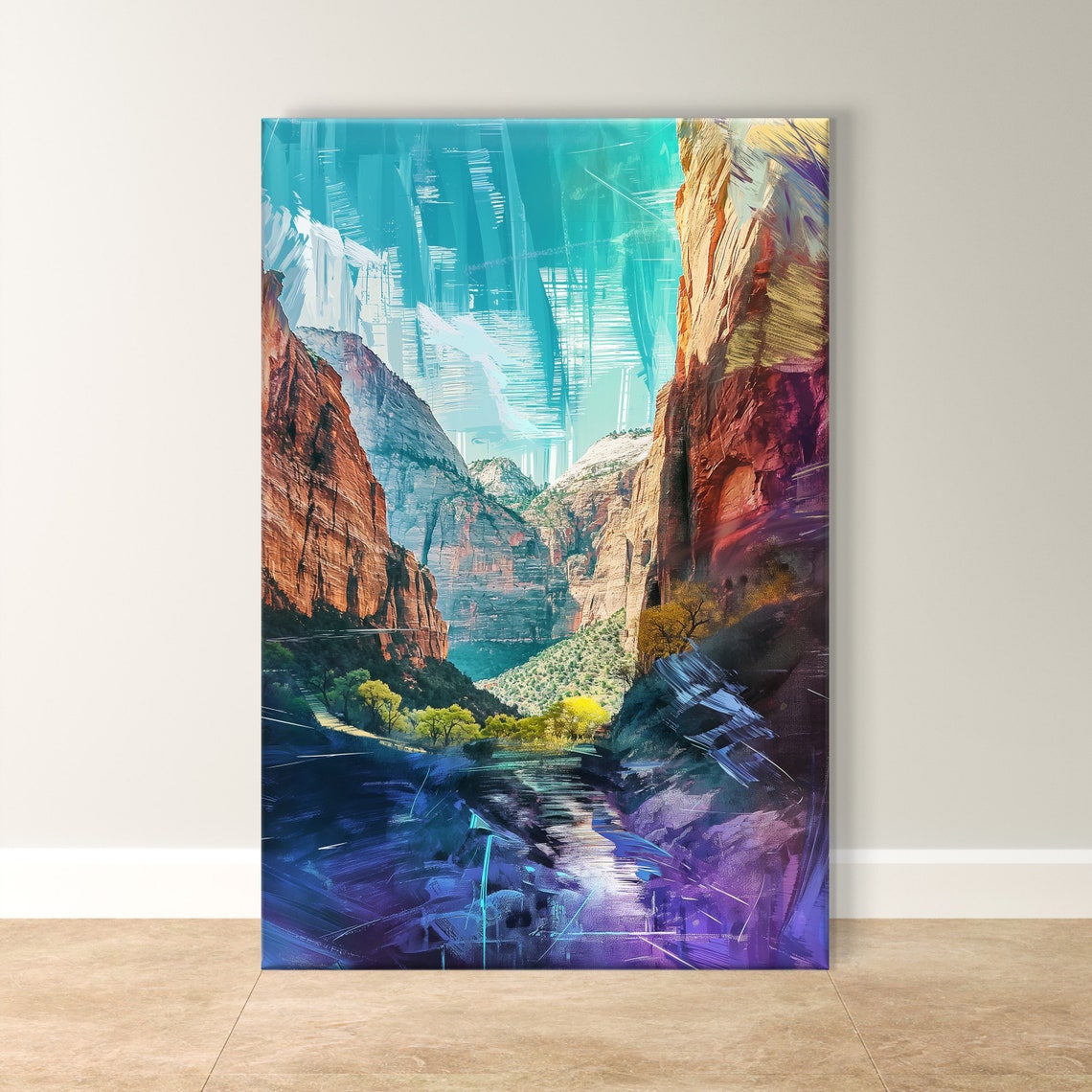 Zion National Park Canyon Cliffs Turquoise Sky Landscape Art Poster
