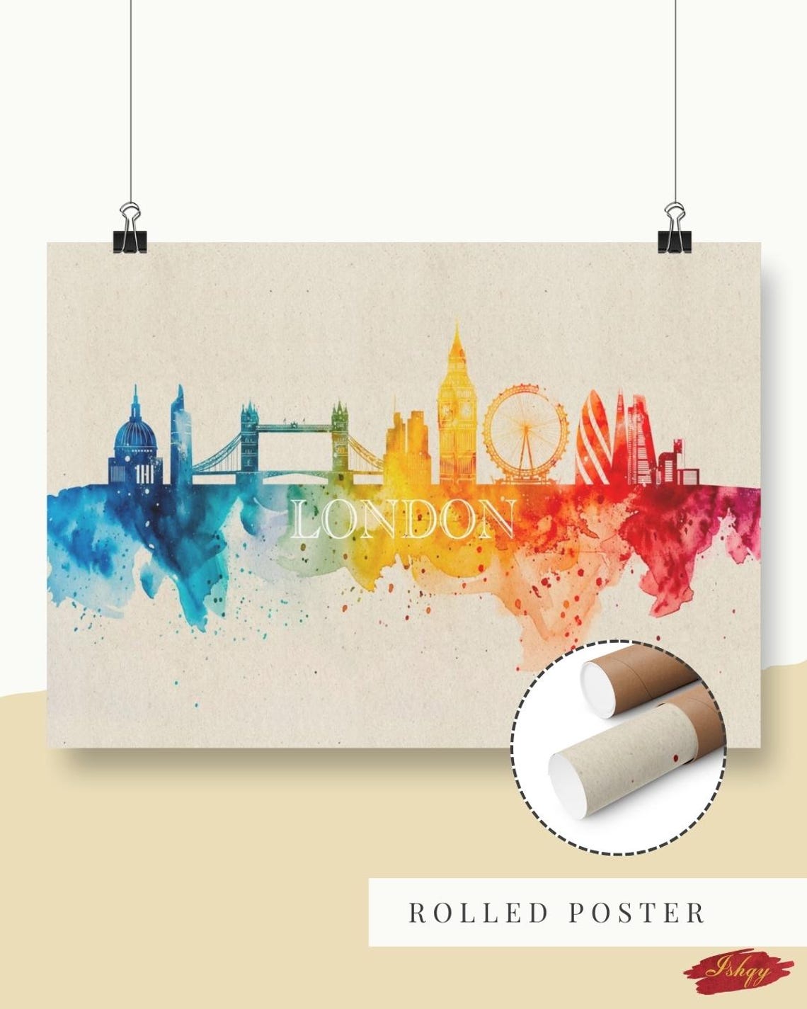 London Watercolor Skyline with Big Ben Tower Bridge Landmarks Poster - Image 6