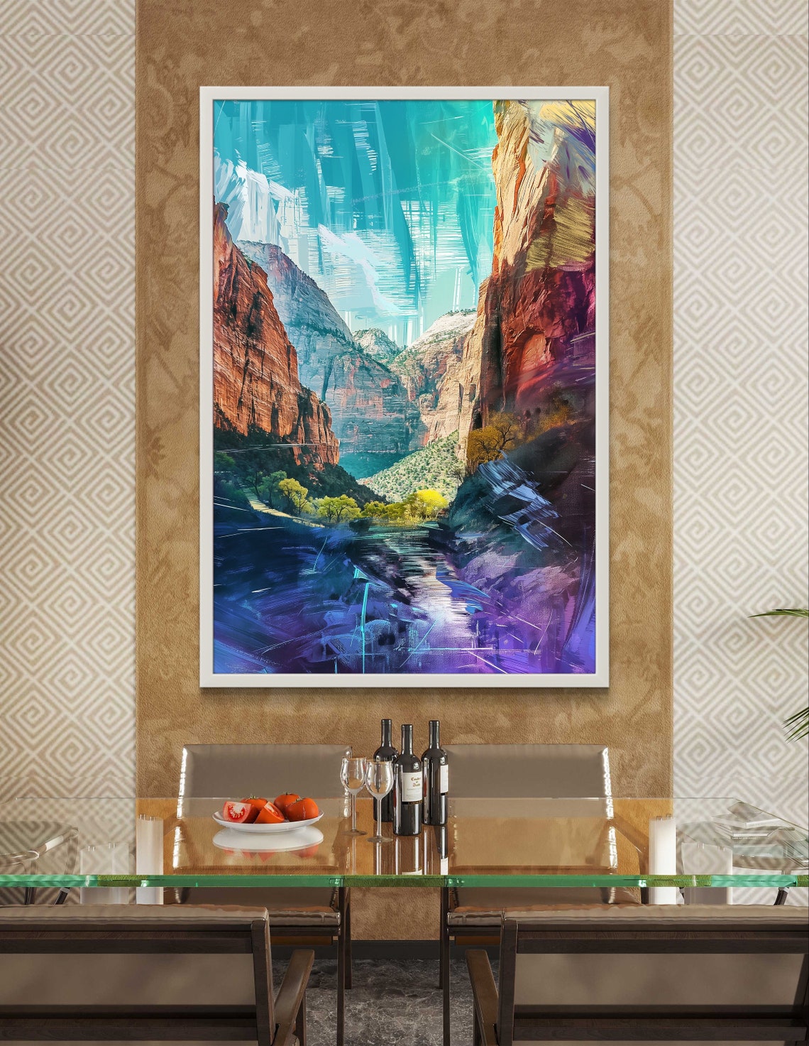 Zion National Park Canyon Cliffs Turquoise Sky Landscape Art Poster - Image 4