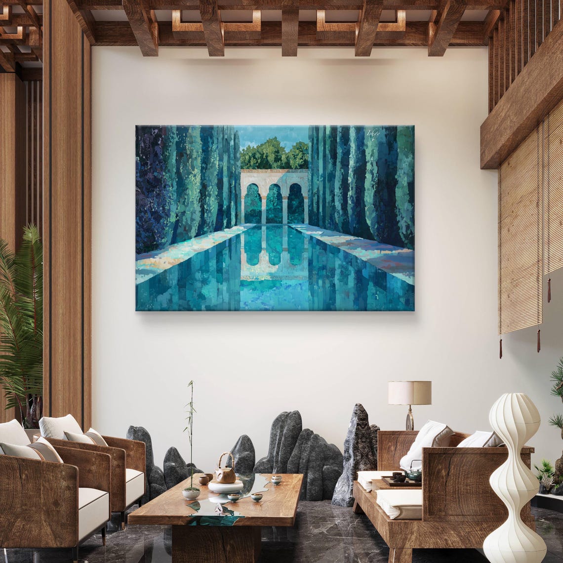 Menara Gardens Marrakech Reflective Pool Cypress Painting Poster - Image 5