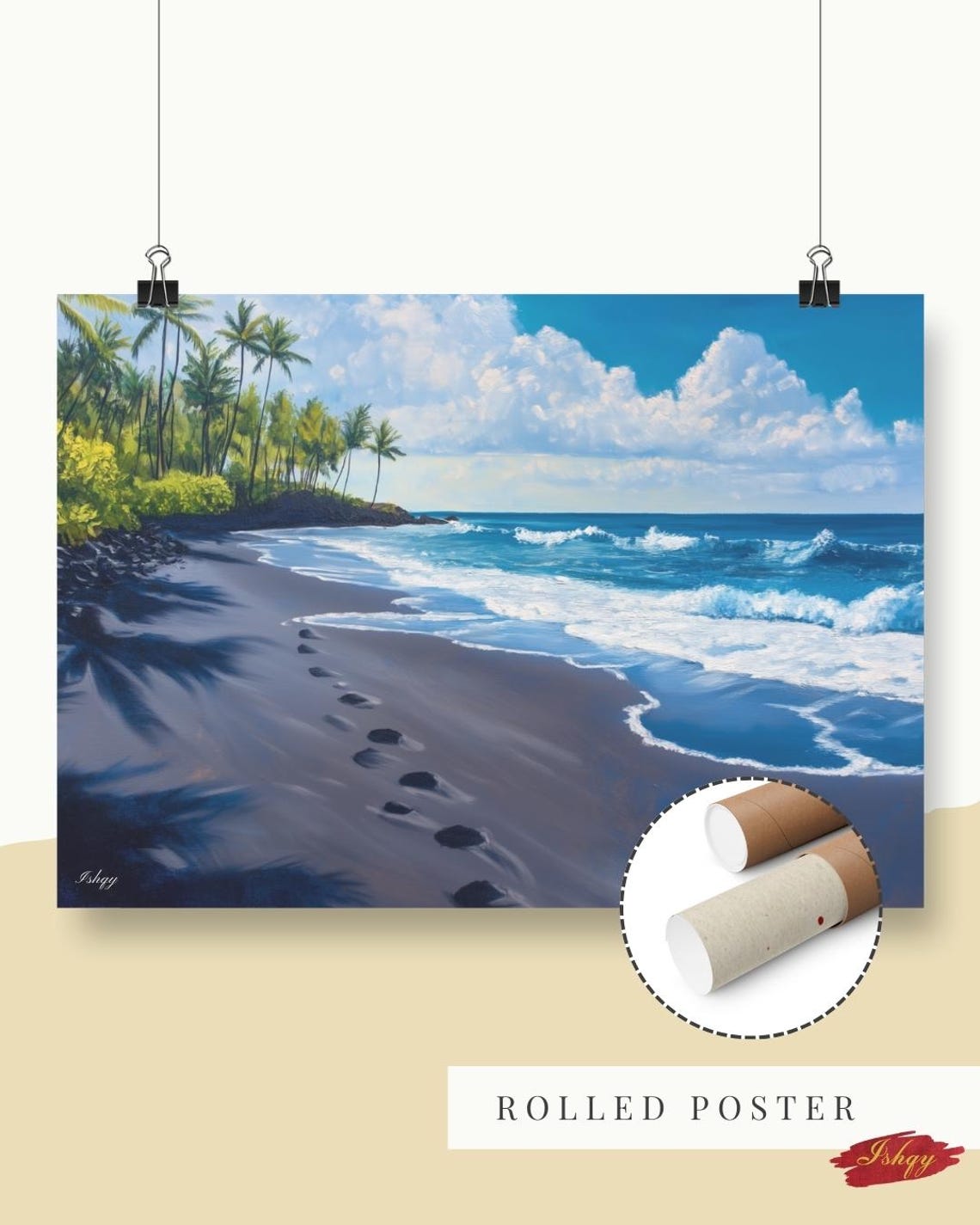 Punaluu Black Sand Beach Hawaii Shore Path Seascape Poster For Homes - Image 7