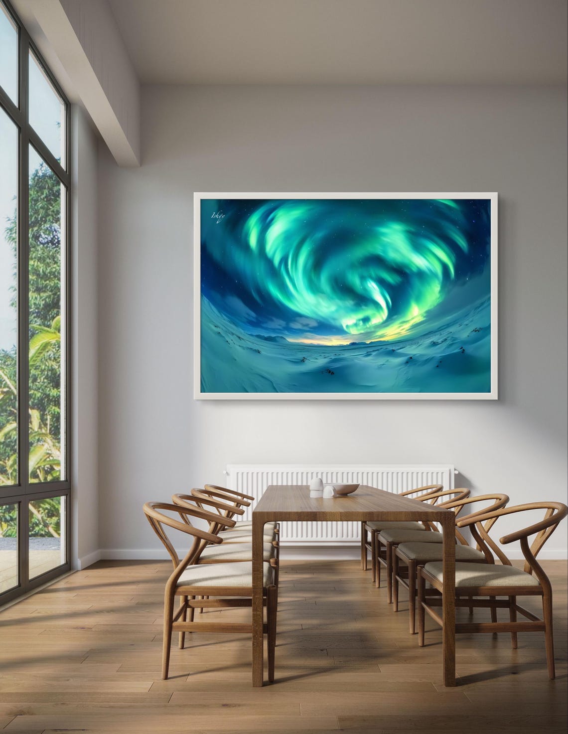 Aurora Borealis Swirling Over Arctic Snowfield Polar Night Sky Poster - Image 3
