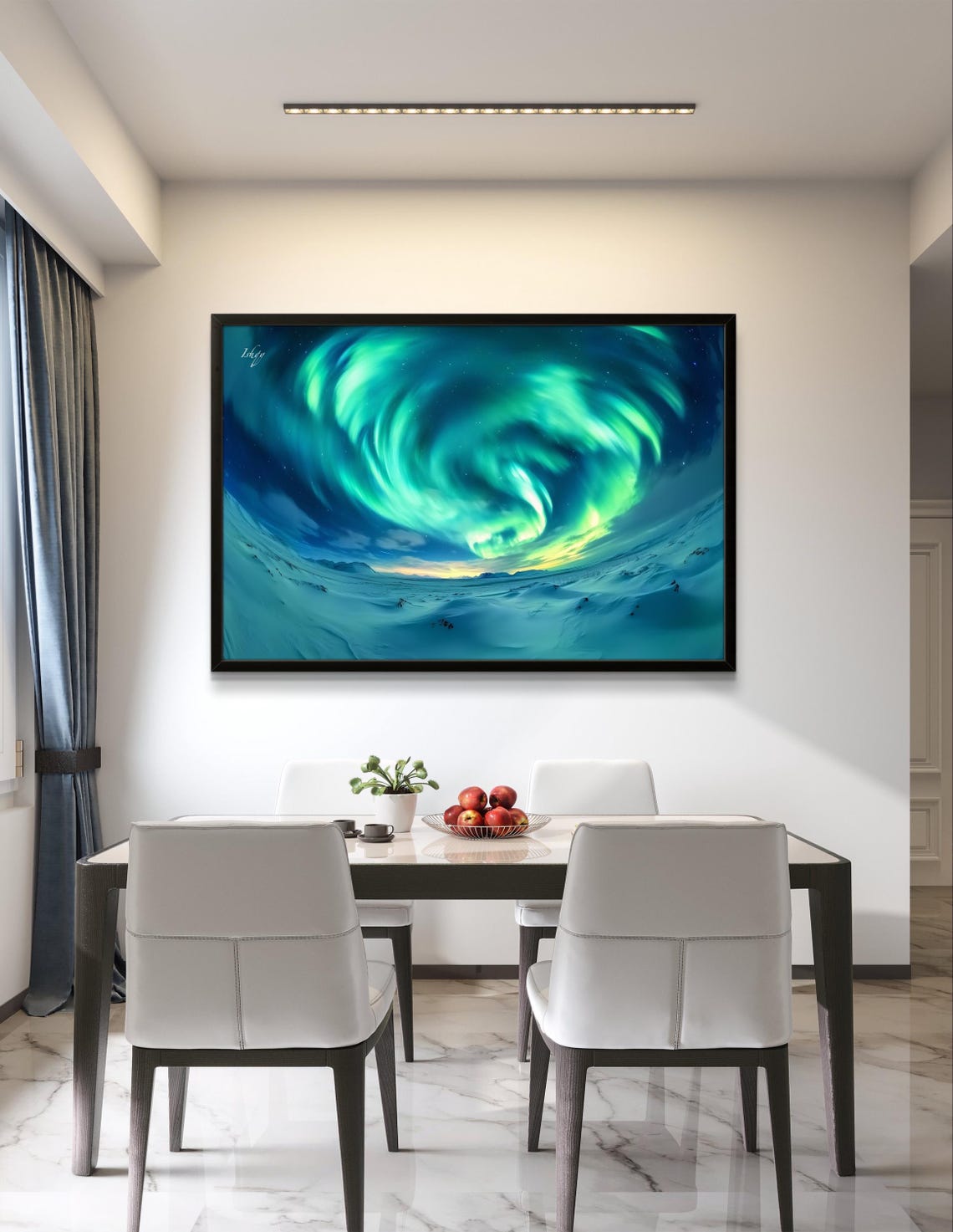 Aurora Borealis Swirling Over Arctic Snowfield Polar Night Sky Poster - Image 2