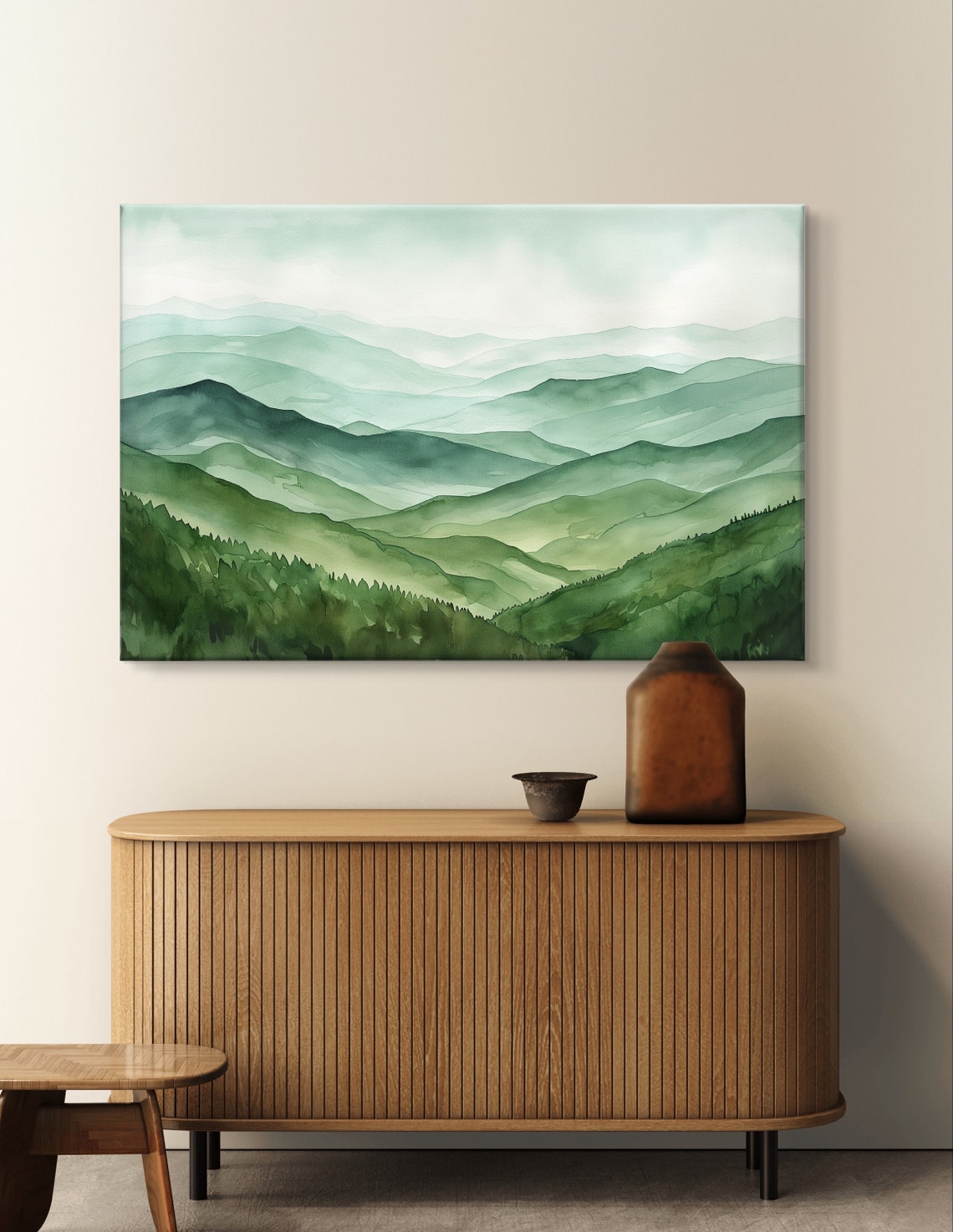Misty Green Mountain Layers Tranquil Watercolor Landscape Art Poster - Image 6