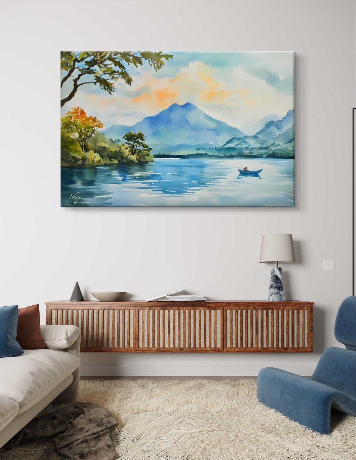 Coatepeque Lake El Salvador Volcano Calm Watercolor Travel Poster - Image 4