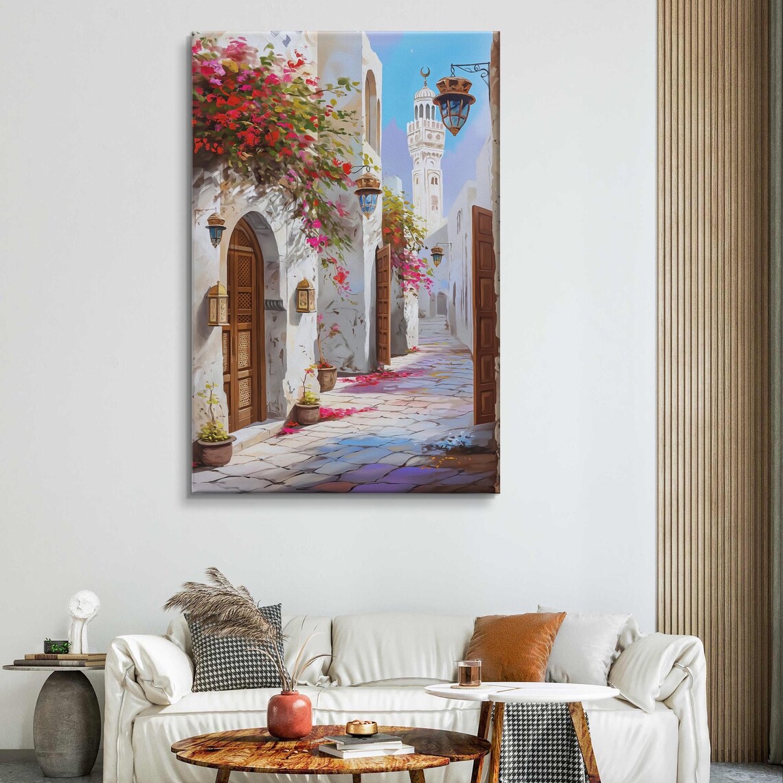Muscat Oman Old Street Minaret Lanterns Bougainvillea Art Poster - Image 5