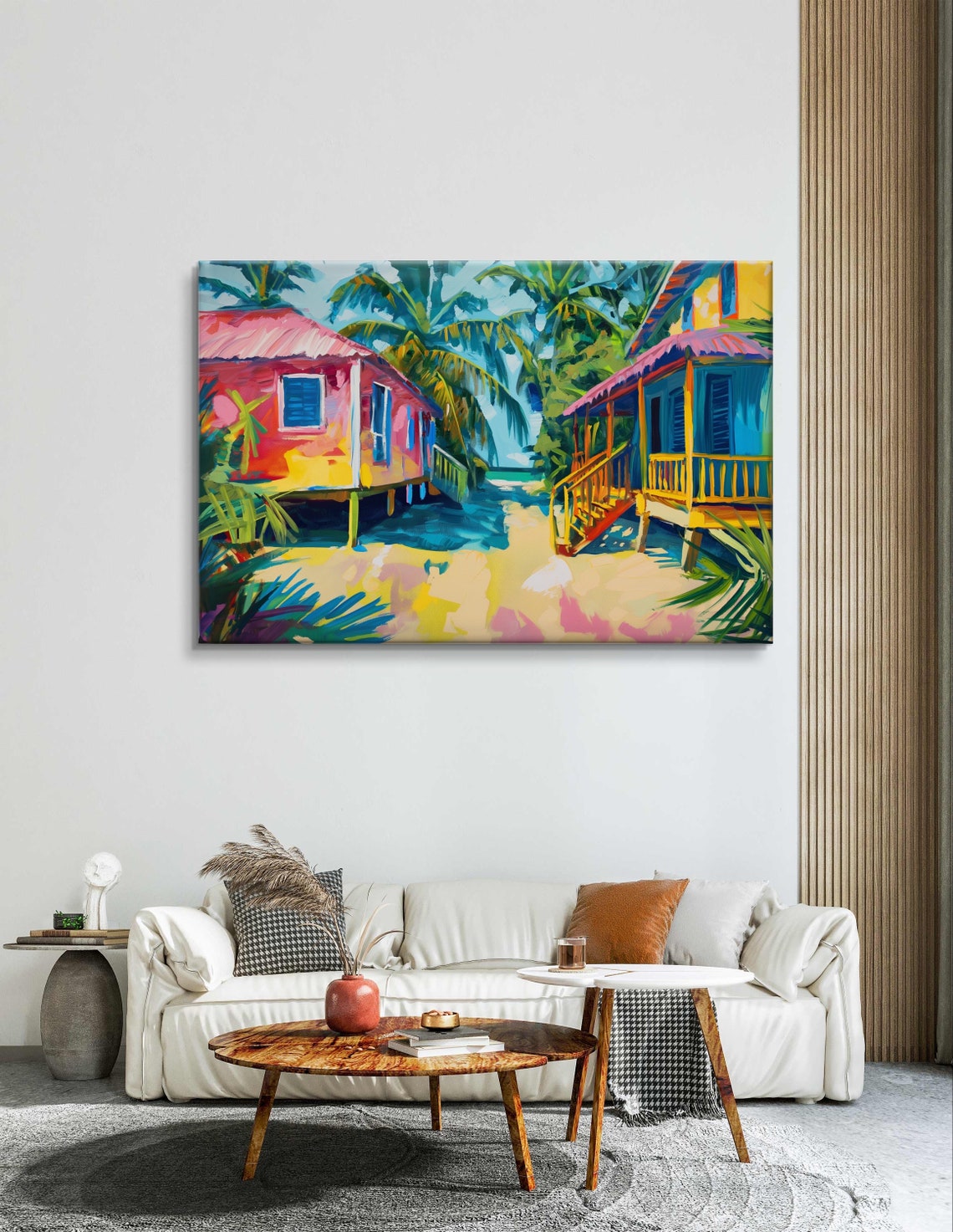 Placencia Belize Beach Bungalows in Bright Colors Art Poster - Image 5