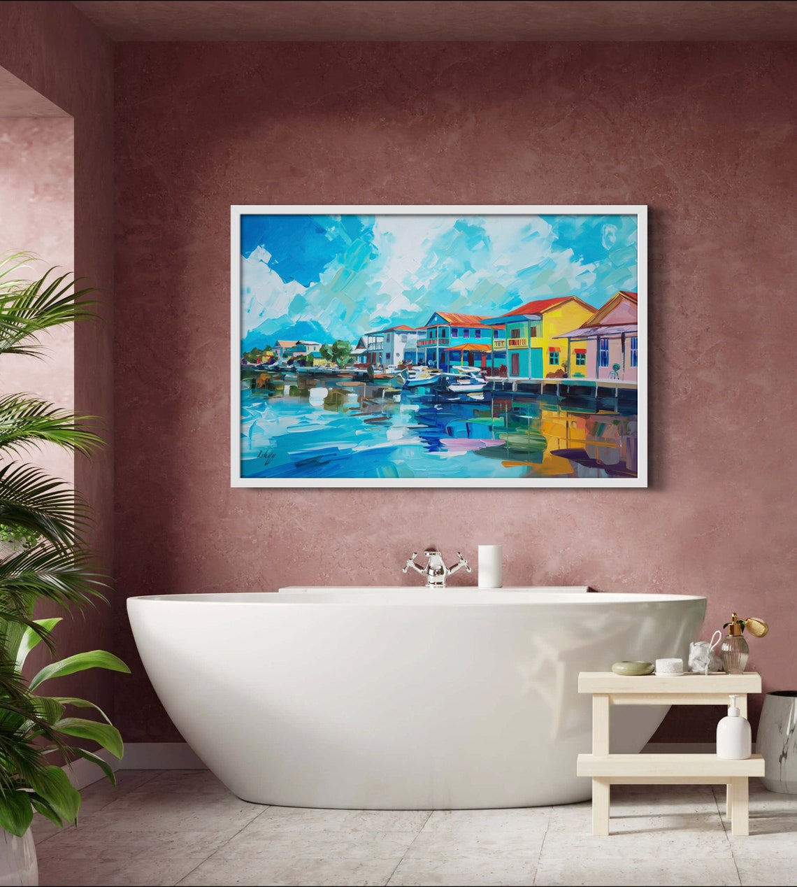Belize City Caribbean Waterfront Vibrant Harbor Painting Art Poster - Image 4