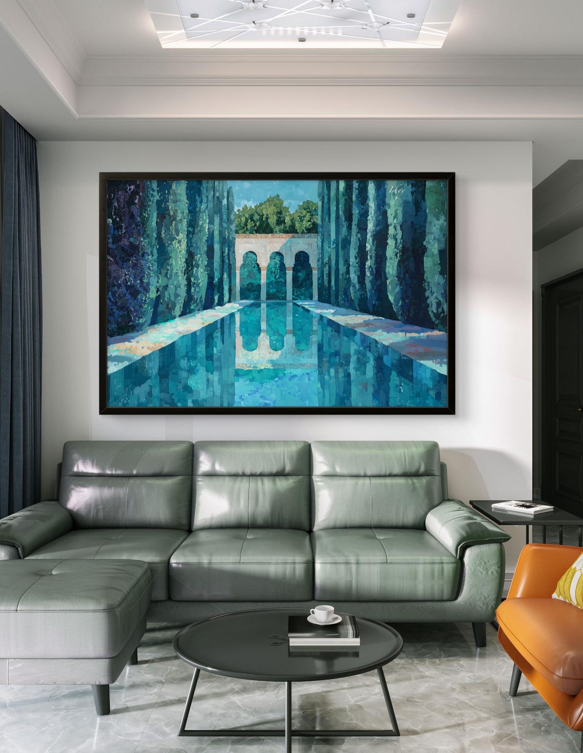 Menara Gardens Marrakech Reflective Pool Cypress Painting Poster - Image 2