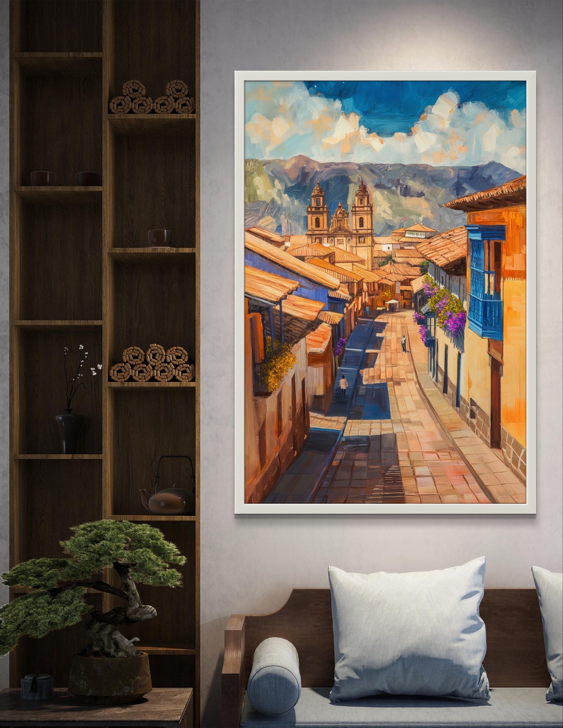 Cusco Peru Colonial Street with Blue Balconies and Cathedral Poster - Image 2