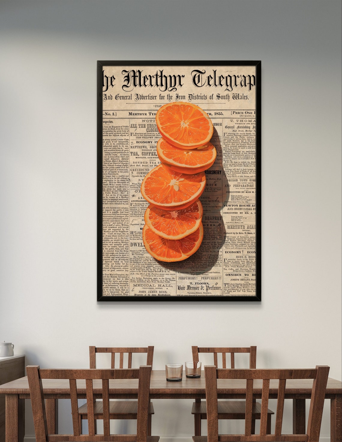 Sliced Orange Stack Vintage 1855 Newspaper Citrus Kitchen Art Poster - Image 3